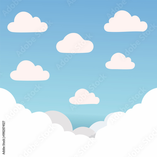 Cartoon clouds floating in a bright blue sky vector illustration