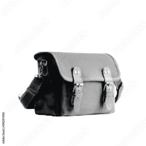 Halftone military messenger bag retro grunge army mail pouch tactical gear vintage dot pattern effect black and white graphic design element