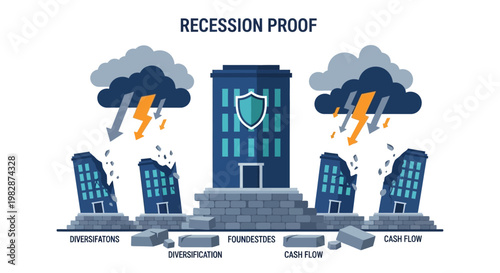 Recession Proof Business Concept with Strong Corporate Building Standing Firm During Economic Crisis and Market Downturn