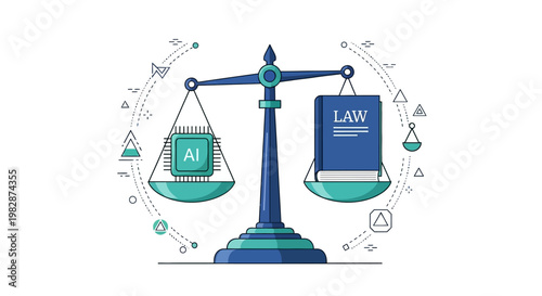 Scales of Justice Balancing Artificial Intelligence Chip and Law Book for AI Regulation and Ethics Concept