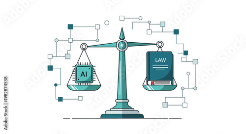 AI Ethics and Regulation Concept with Scales of Justice Balancing a Microchip and Law Book Illustration