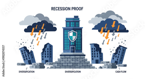 Recession Proof Business Concept Illustration showing Shielded Building and Financial Resilience