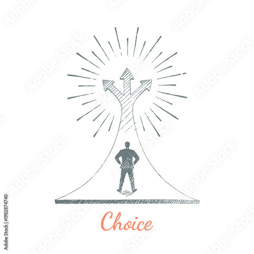 Choice - person standing before different paths and directions