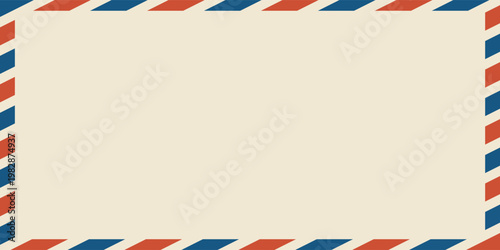 Airmail envelope frame. Commercial envelope. International vintage letter border. Retro air mail postcard with blue and red stripes. Blank correspondence paper template.eps,10