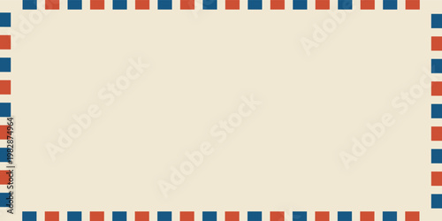 Airmail envelope frame. Commercial envelope. International vintage letter border. Retro air mail postcard with blue and red stripes. Blank correspondence paper template.eps,10