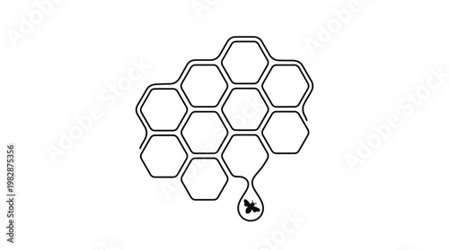 Honeycomb Continuous Line Drawing With Honey Drop Bee Minimal Monoline Vector Illustration