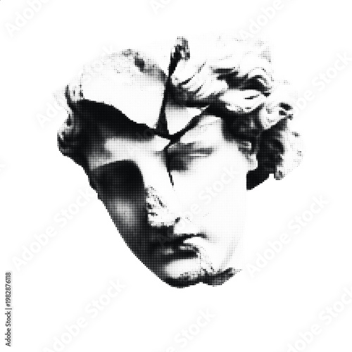 Dot halftone effect Greek Roman sculpture head bust of David graphic design element ancient art modern aesthetic illustration