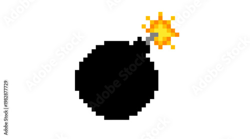 Pixel art bomb with fire.