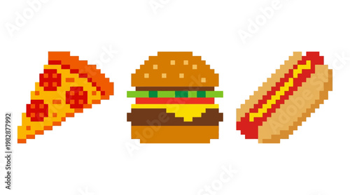 Pixel art of fast food items.