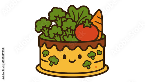 Vegetable cake icon illustration with broccoli and tomato on top
