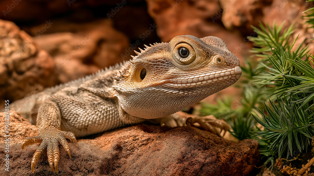 Fototapeta premium exotic lizard resting on rock
