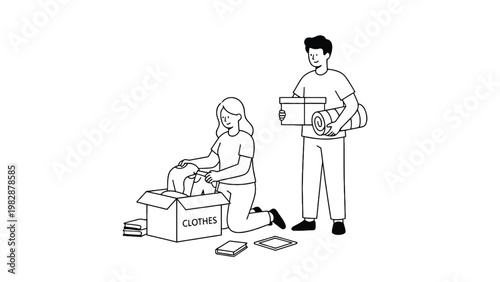 Couple packing boxes for moving into new home together