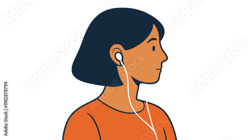 Headphone woman icon listening to music with white earbuds