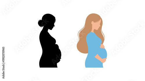 Pregnant woman silhouette and illustration.