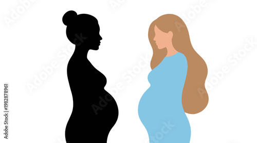 Pregnant woman silhouette and illustration.