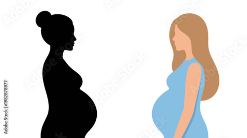 Pregnant women silhouette and illustration.