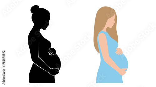 Pregnant women in silhouette and casual dress.