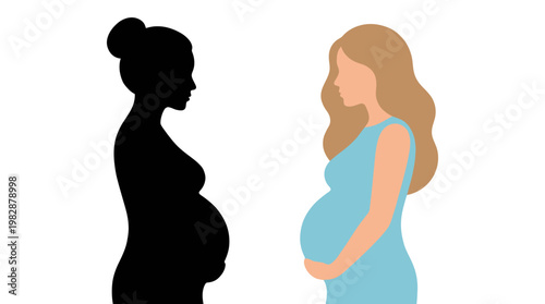 Pregnant women silhouette and illustration.