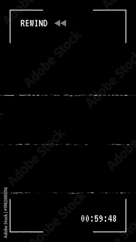 Vertical Old Damaged VHS Tape Rewind Glitch Overlay with Alpha Channel, Distorted Signal, Static Noise, and Tape Damage