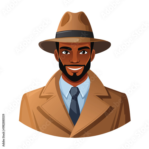 Stylish man in a trench coat and hat illustration isolated on white
