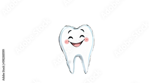 Smiling cartoon tooth with rosy cheeks isolated on transparent background