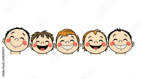 PNG group of happy cartoon children smiling isolated on transparent background