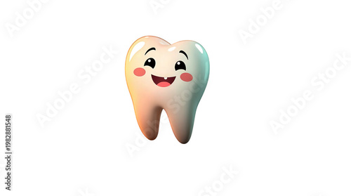 cute smiling tooth character isolated on transparent background