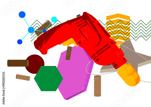 Drill geometrical graphic retro theme background. Minimal geometric elements. Vintage abstract shapes vector illustration.