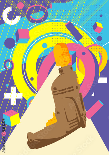 Drill geometrical graphic retro theme background. Minimal geometric elements. Vintage abstract shapes vector illustration.