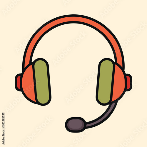 Orange customer service style headset with green cushions and black microphone