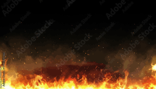 Dynamic Fiery Blast with Smoky Effect and Glowing Sparks on a Dark Background, Abstract Burning Hellfire Texture for Dramatic Overlay