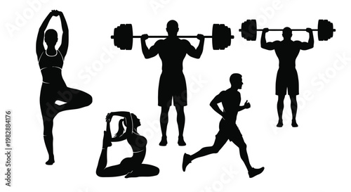 Silhouette collection depicting various athletic activities and physical fitness