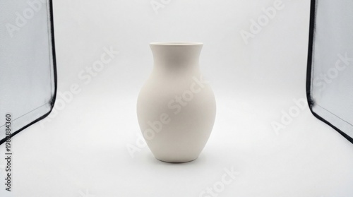 Smooth white ceramic vase with classic curved shape, narrow neck, and wide body on plain studio background. Minimalist product photography highlighting matte texture.