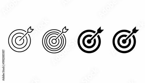 Achievement target with arrow hitting bullseye icon set, representing goals, success, precision, and focus in business strategy and personal development