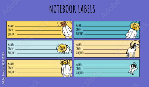 Notebook Labels with Astronaut Animals