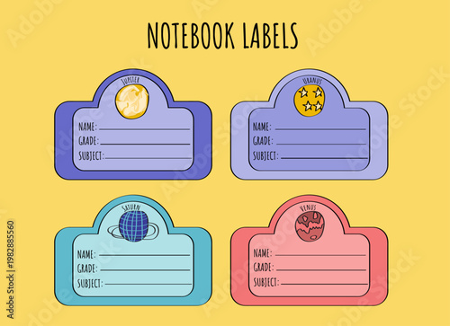 Hand-drawn Planet Themed Notebook Labels