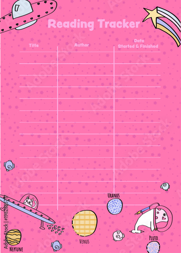Cute Pink Space Themed Reading Tracker Template