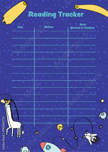 Kids Space Themed Reading Tracker Template