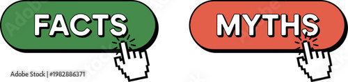 A graphic illustration of facts and myths buttons being clicked by hands