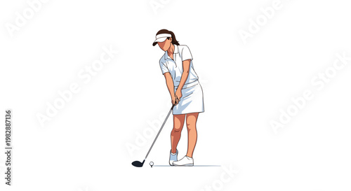 Vector Woman Playing Golf Female Golfer Swing Flat Design