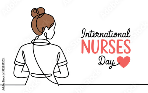 A line drawing of a nurse celebrating International Nurses Day with a heart