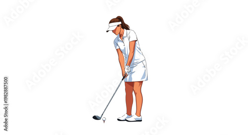 Woman Playing Golf Female Golfer Swing Flat Design Vector