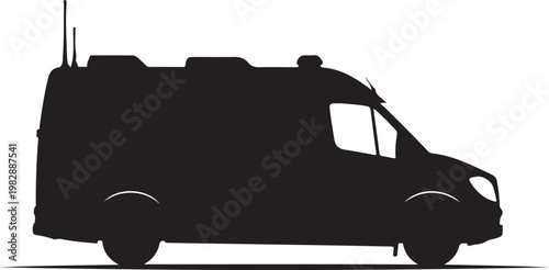 Black van silhouette, vehicle icon, transportation illustration, delivery truck outline