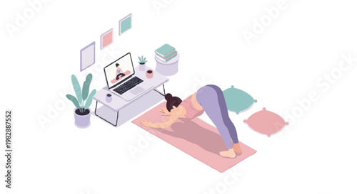Isometric Home Workout Yoga Online Class Digital Fitness Concept