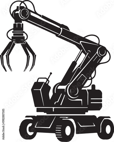 Industrial Crane, Heavy Duty Forklift, Construction Equipment, Black Vector Icon