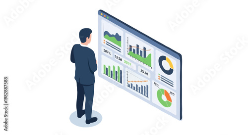 Isometric Data Analytics Dashboard Business Intelligence Concept