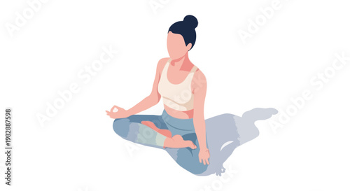 Isometric Woman Practicing Yoga Lotus Pose Meditation Wellness Concept