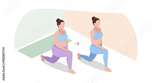 Isometric Woman Yoga for Weight Loss Healthy Lifestyle Concept