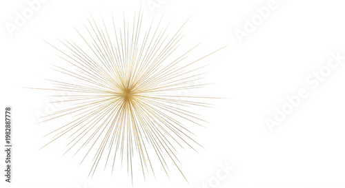 Golden burst of light with radiating lines isolated on transparent background