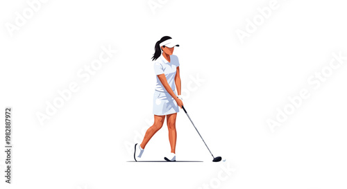 Vector Illustration Woman Playing Golf Female Golfer Swing Flat Design